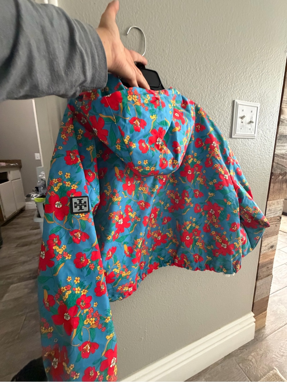 New tory burch printed cropped nylon windbreaker blue wildflower - Picture 6 of 8